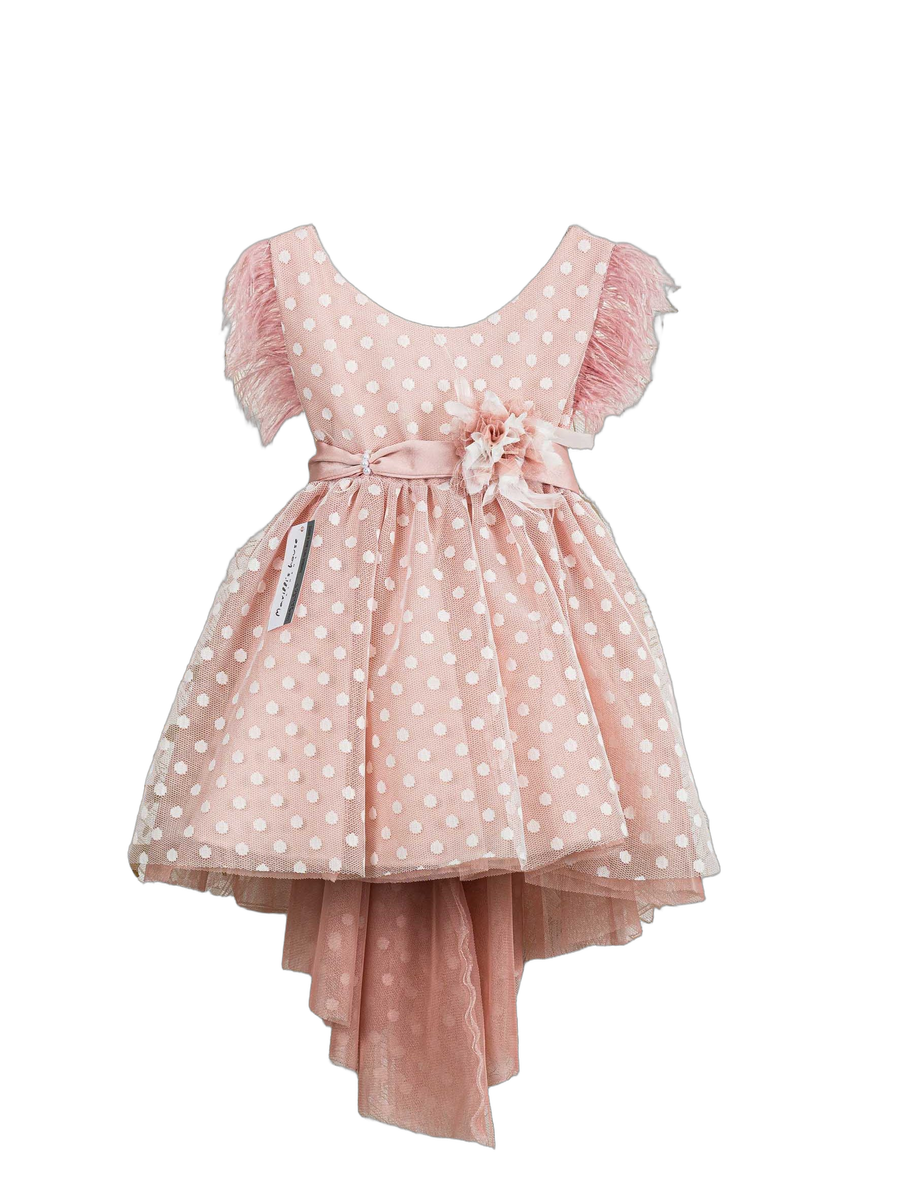 Βαπτιστικό Φόρεμα Πουά Ασύμμετρο - Ροζ