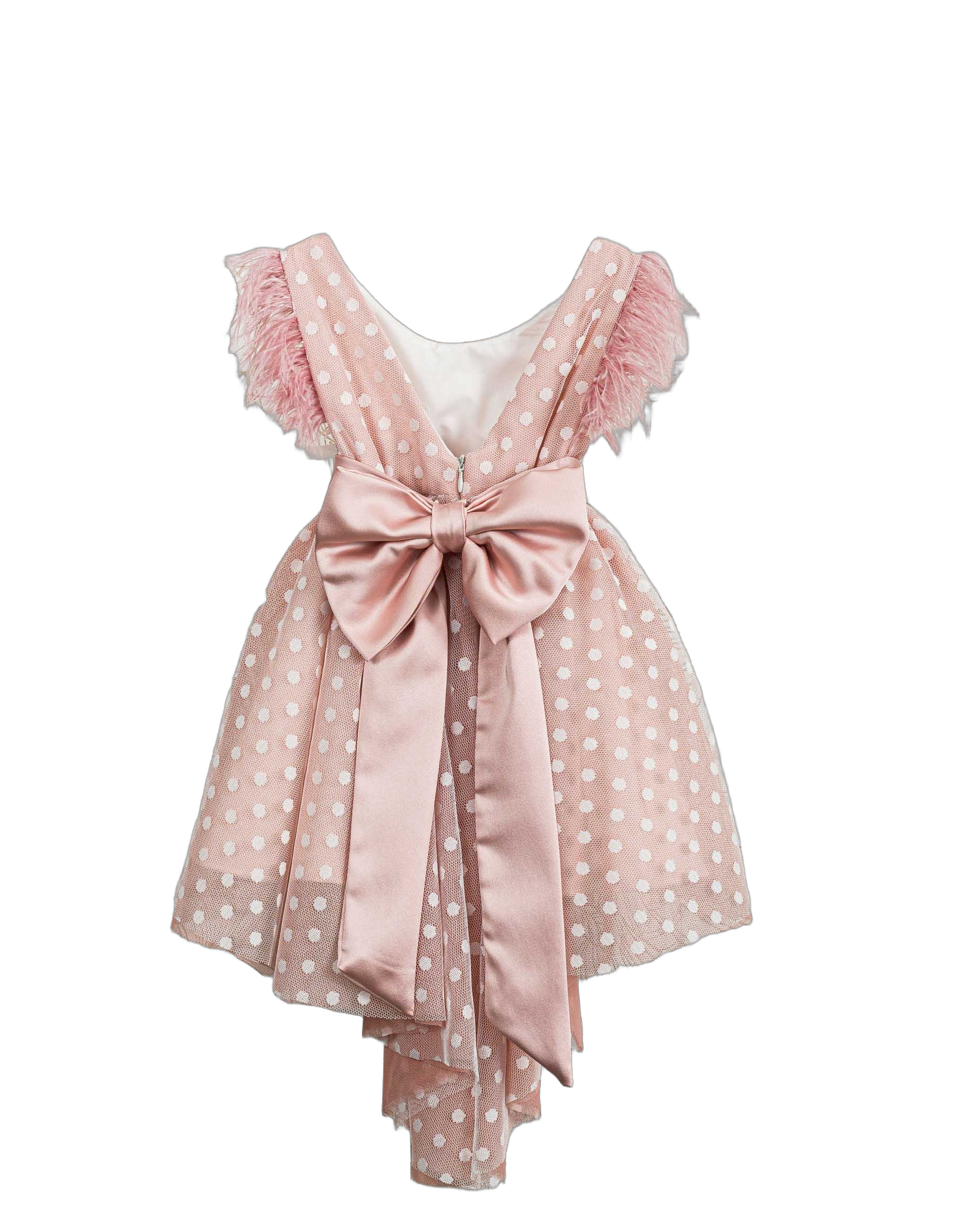 Βαπτιστικό Φόρεμα Πουά Ασύμμετρο - Ροζ - 2