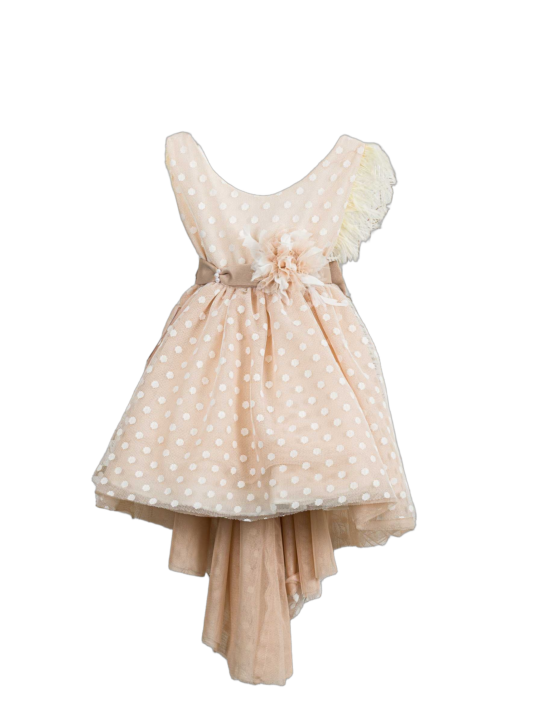 Βαπτιστικό Φόρεμα Πούπουλα Πουά - Σομόν