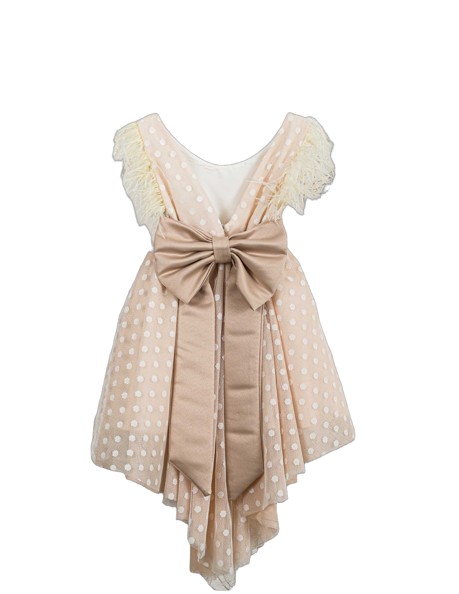 Βαπτιστικό Φόρεμα Πούπουλα Πουά - Σομόν - 2