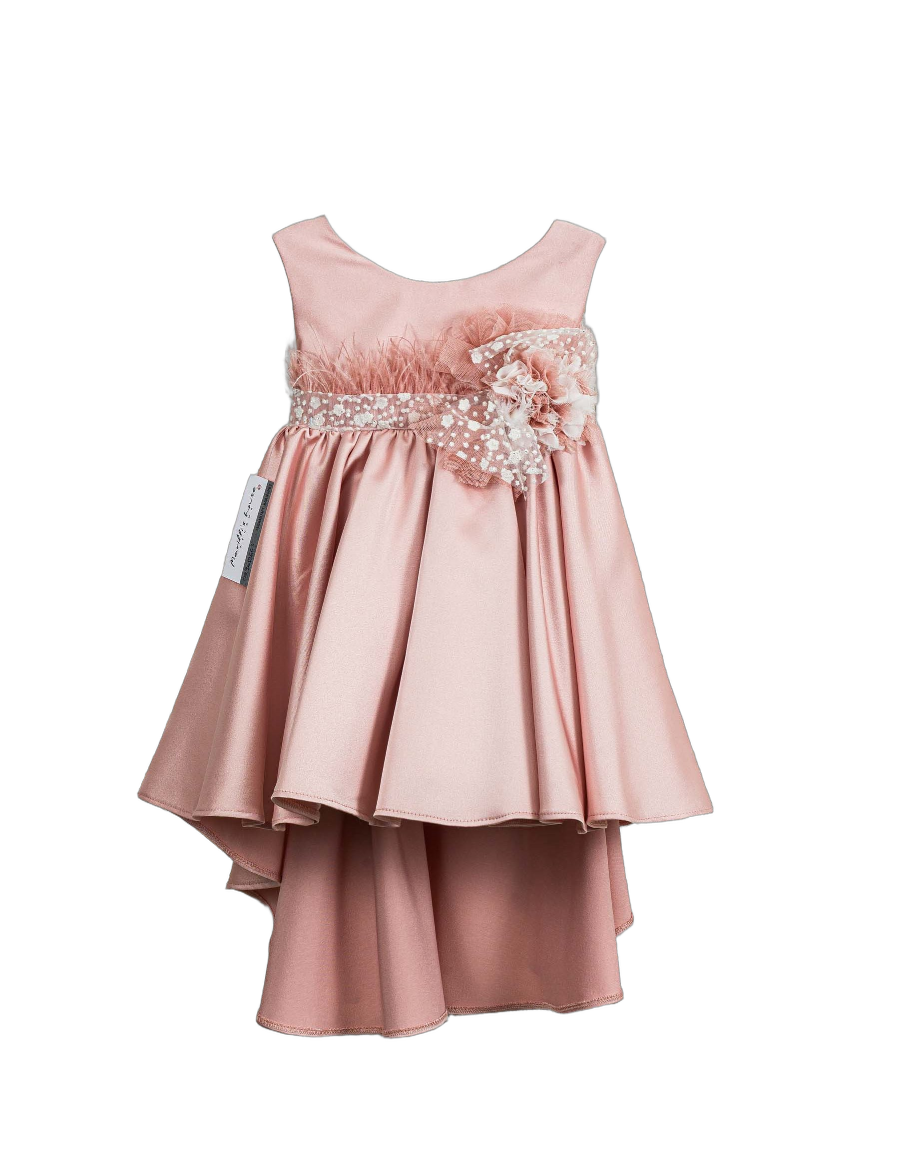 Βαπτιστικό Φόρεμα Πούπουλα Ασύμμετρο - Ροζ