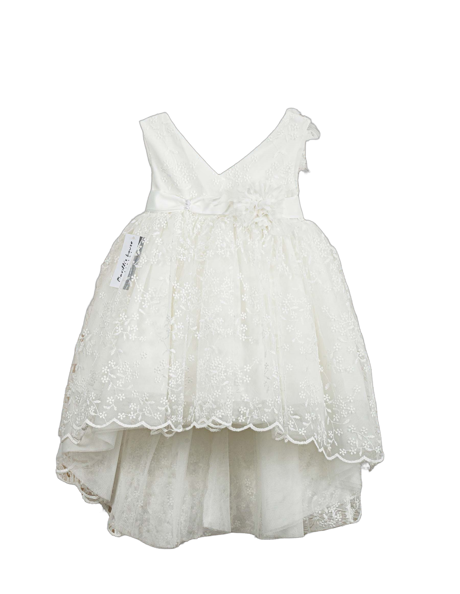 Βαπτιστικό Φόρεμα V-Neck High-Low - Λευκό