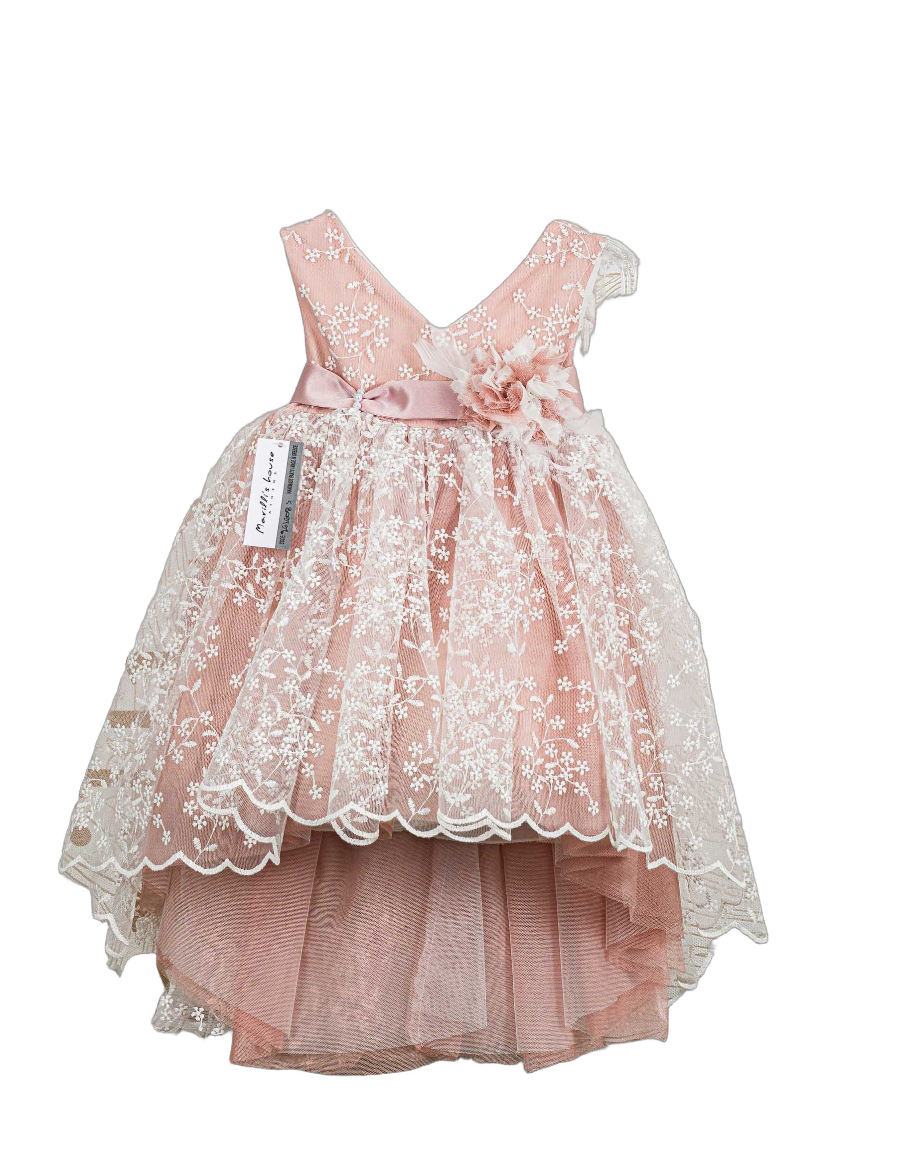 Βαπτιστικό Φόρεμα V-Neck Ασύμμετρο - Ροζ