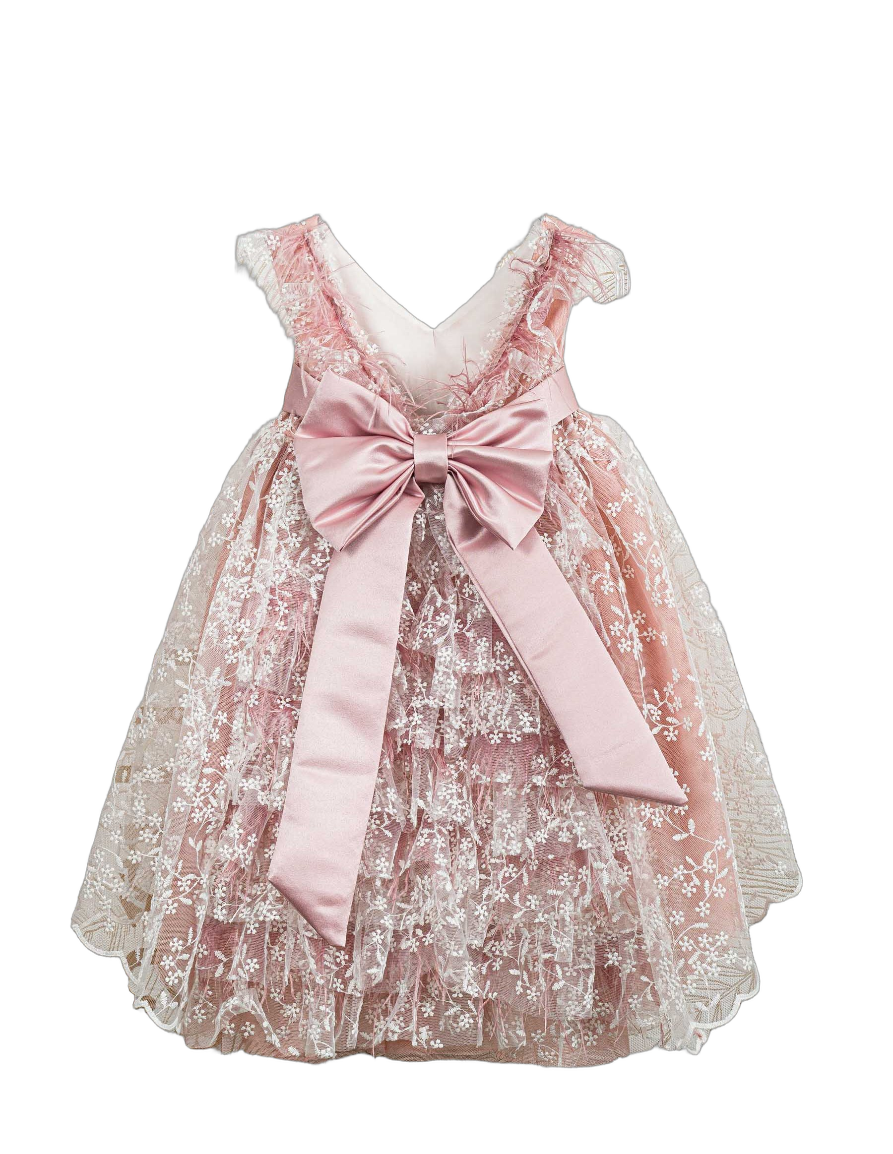 Βαπτιστικό Φόρεμα V-Neck Ασύμμετρο - Ροζ - 2