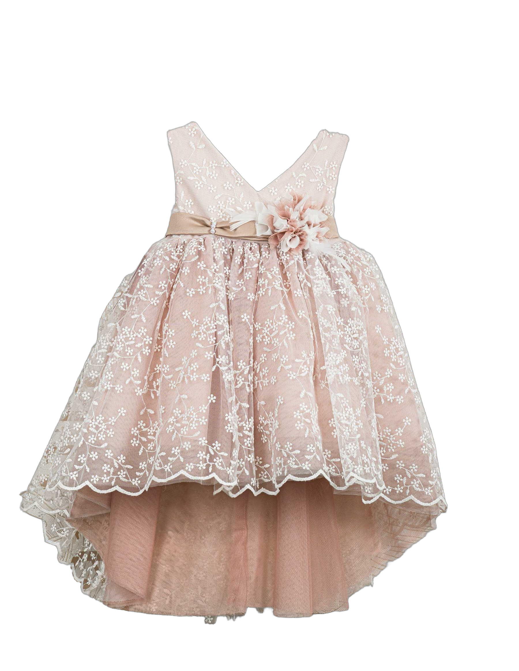 Βαπτιστικό Φόρεμα V-Neck High-Low - Σομόν