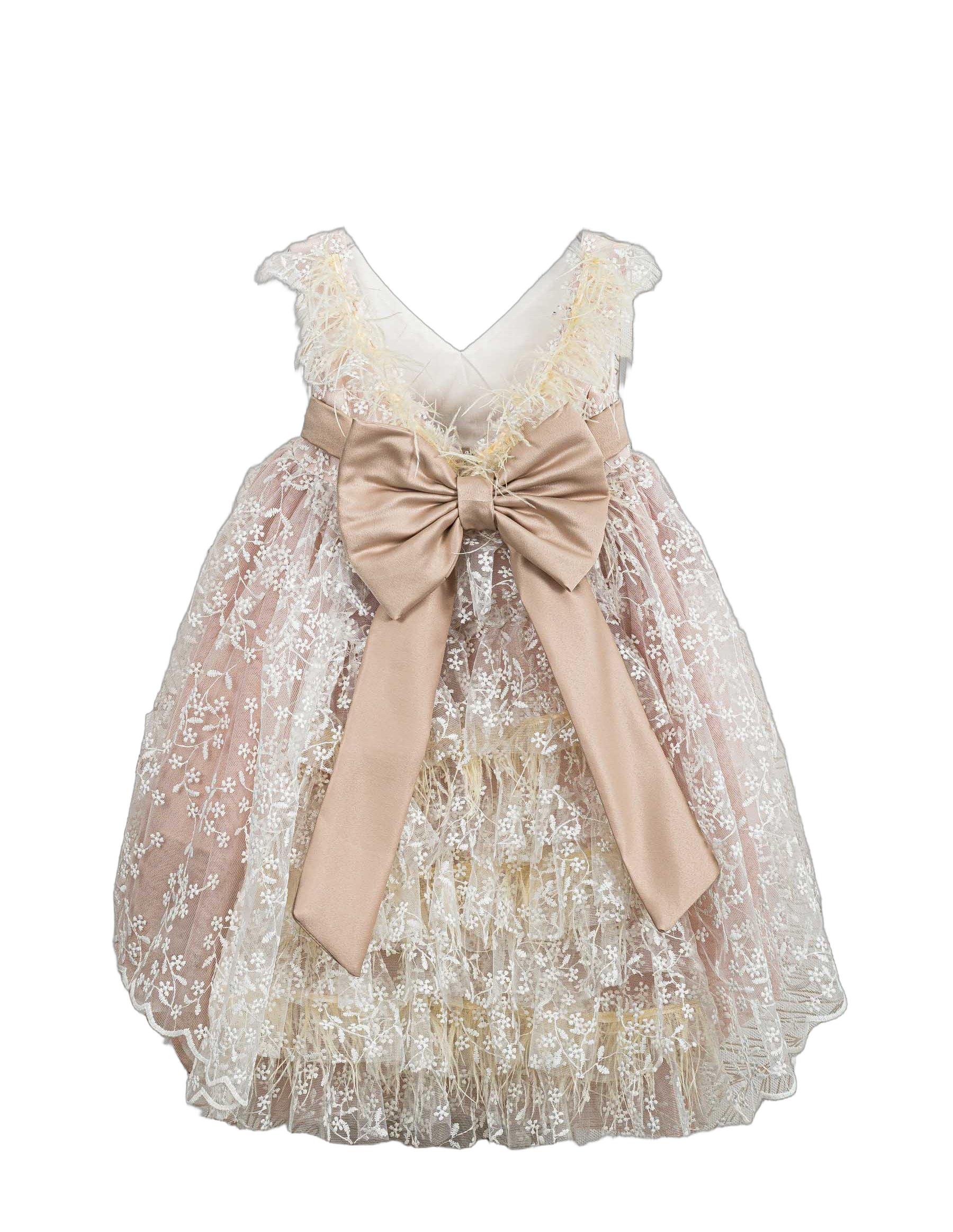 Βαπτιστικό Φόρεμα V-Neck High-Low - Σομόν - 2