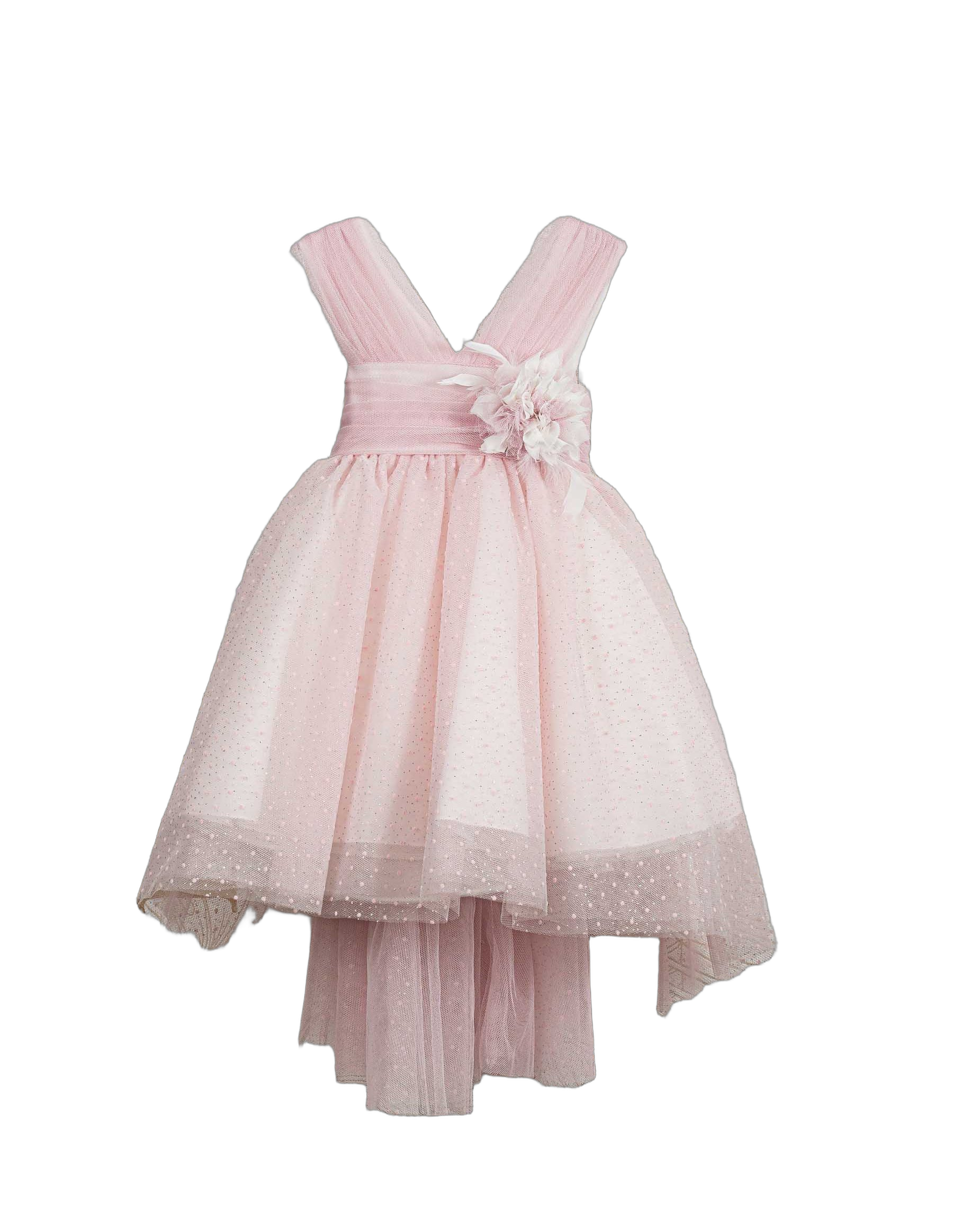Βαπτιστικό Φόρεμα Πουά V-Neck - Ροζ