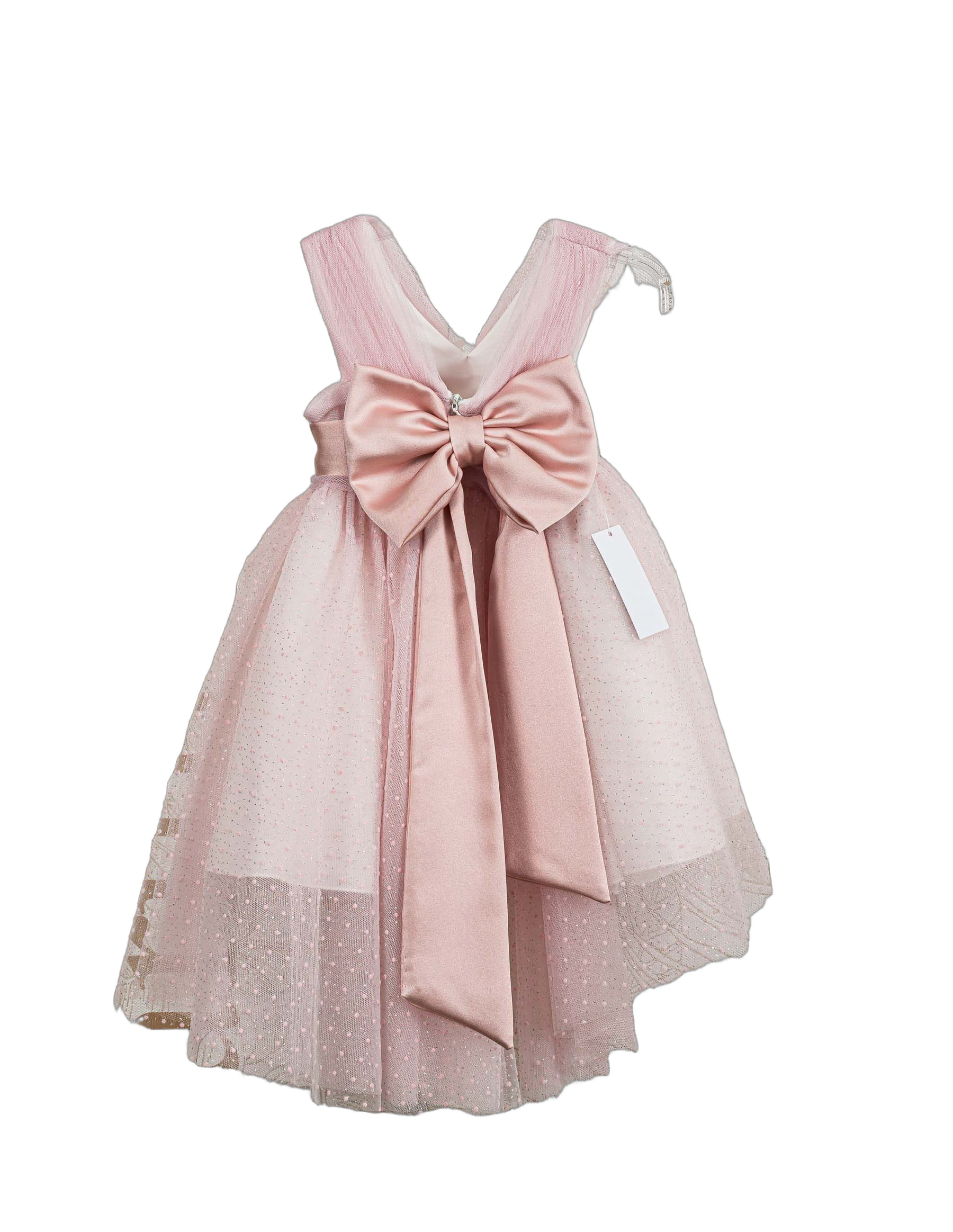 Βαπτιστικό Φόρεμα Πουά V-Neck - Ροζ - 2