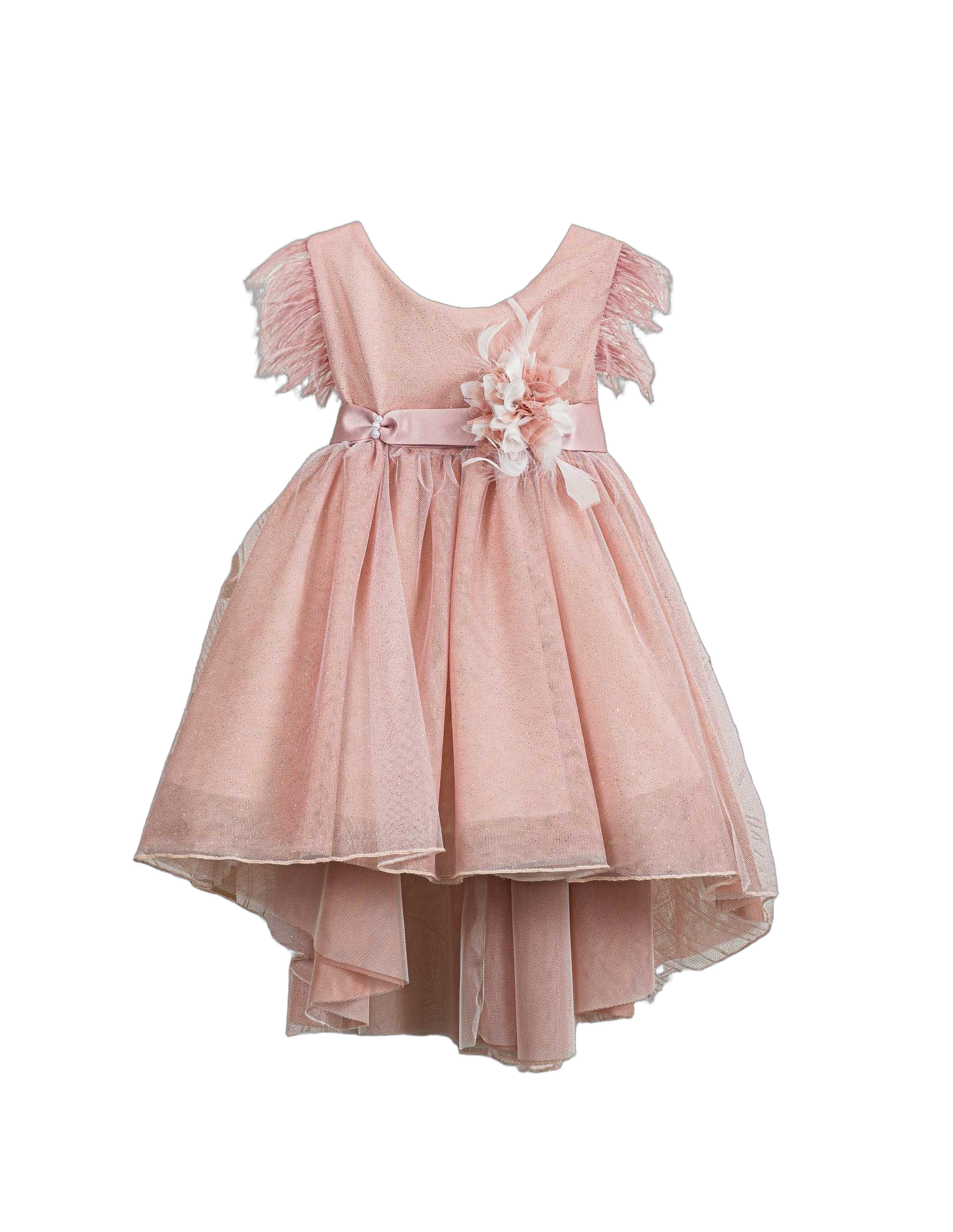 Βαπτιστικό Φόρεμα Πούπουλα Ασύμμετρο - Ροζ Παραμυθένιο