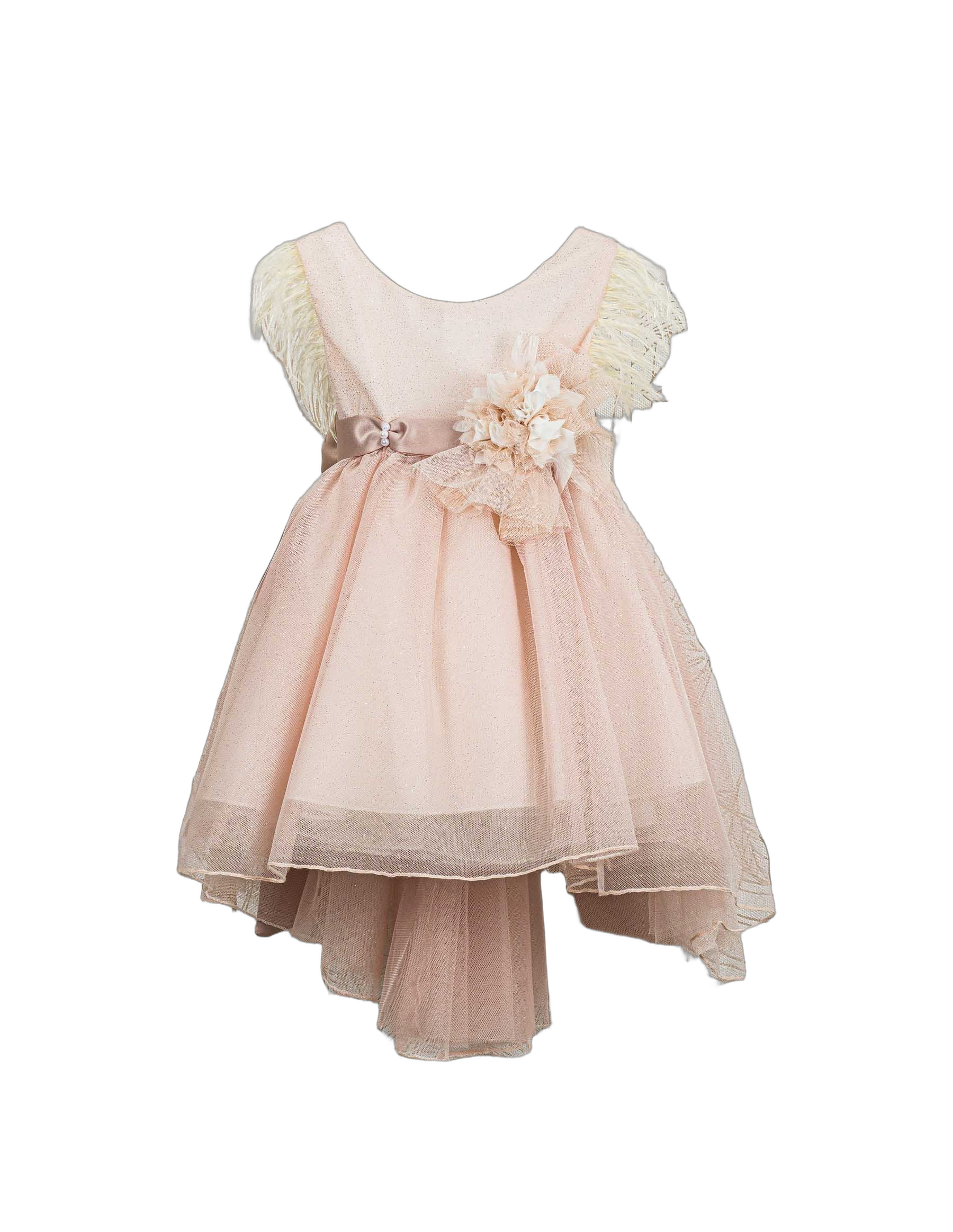 Βαπτιστικό Φόρεμα Πούπουλα High-Low - Ροζ Ρομαντικό