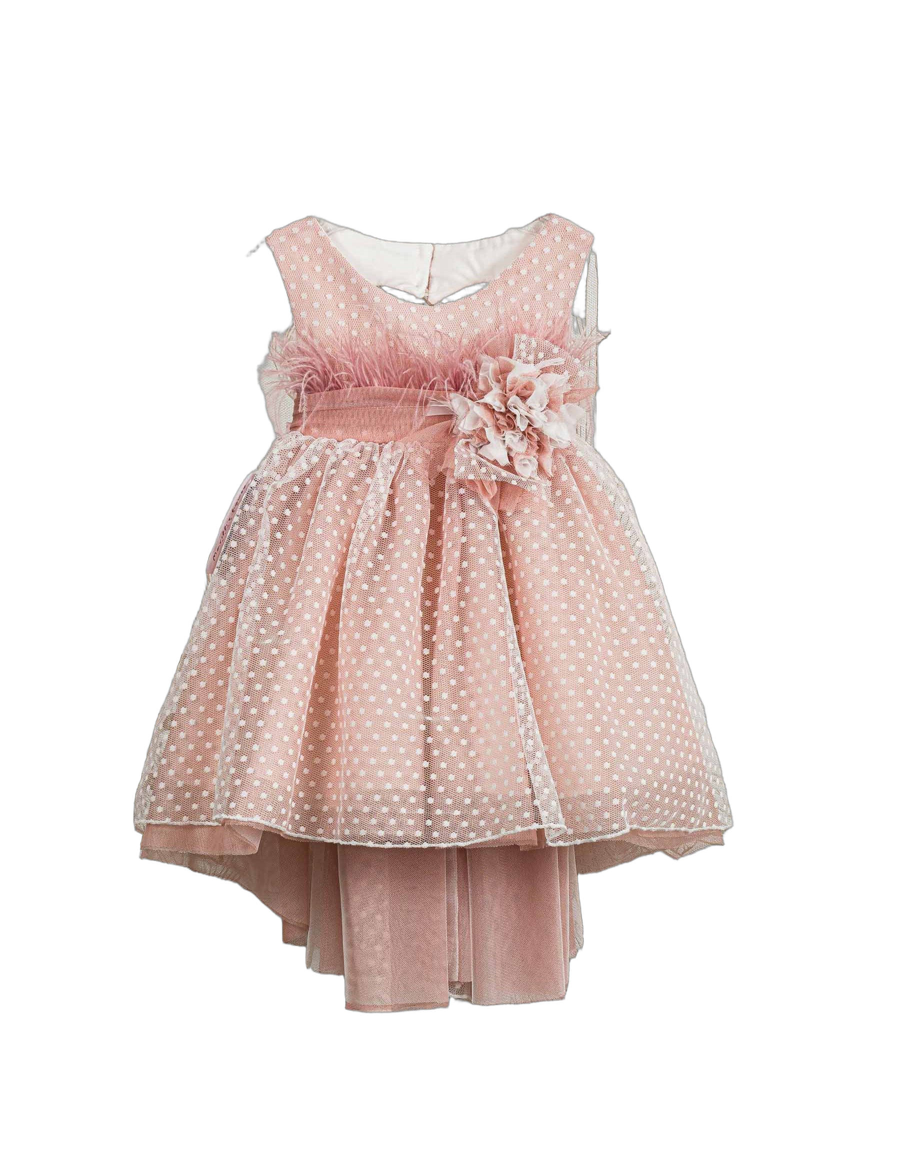 Βαπτιστικό Φόρεμα Πούπουλα Πουά - Ροζ