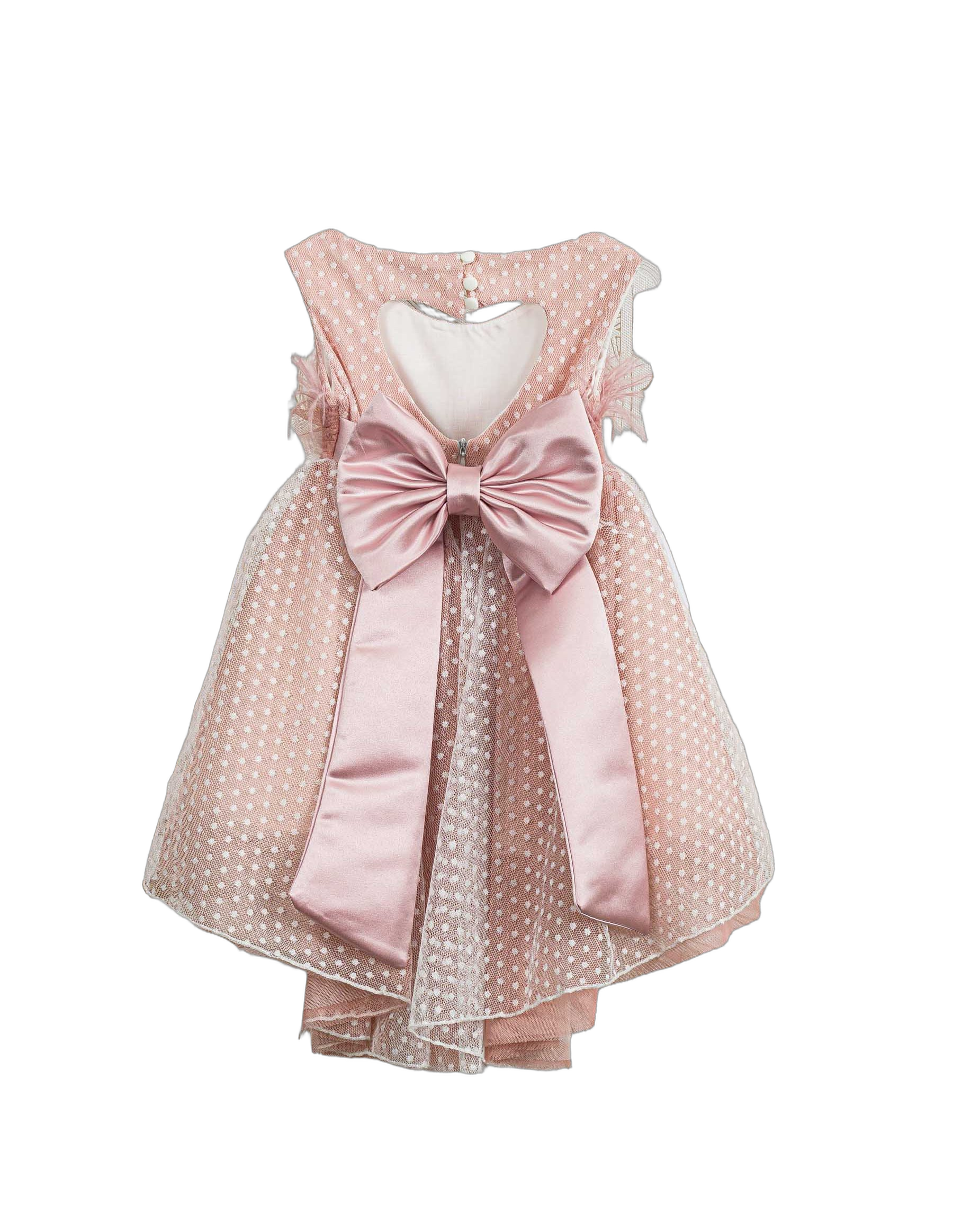 Βαπτιστικό Φόρεμα Πούπουλα Πουά - Ροζ - 2
