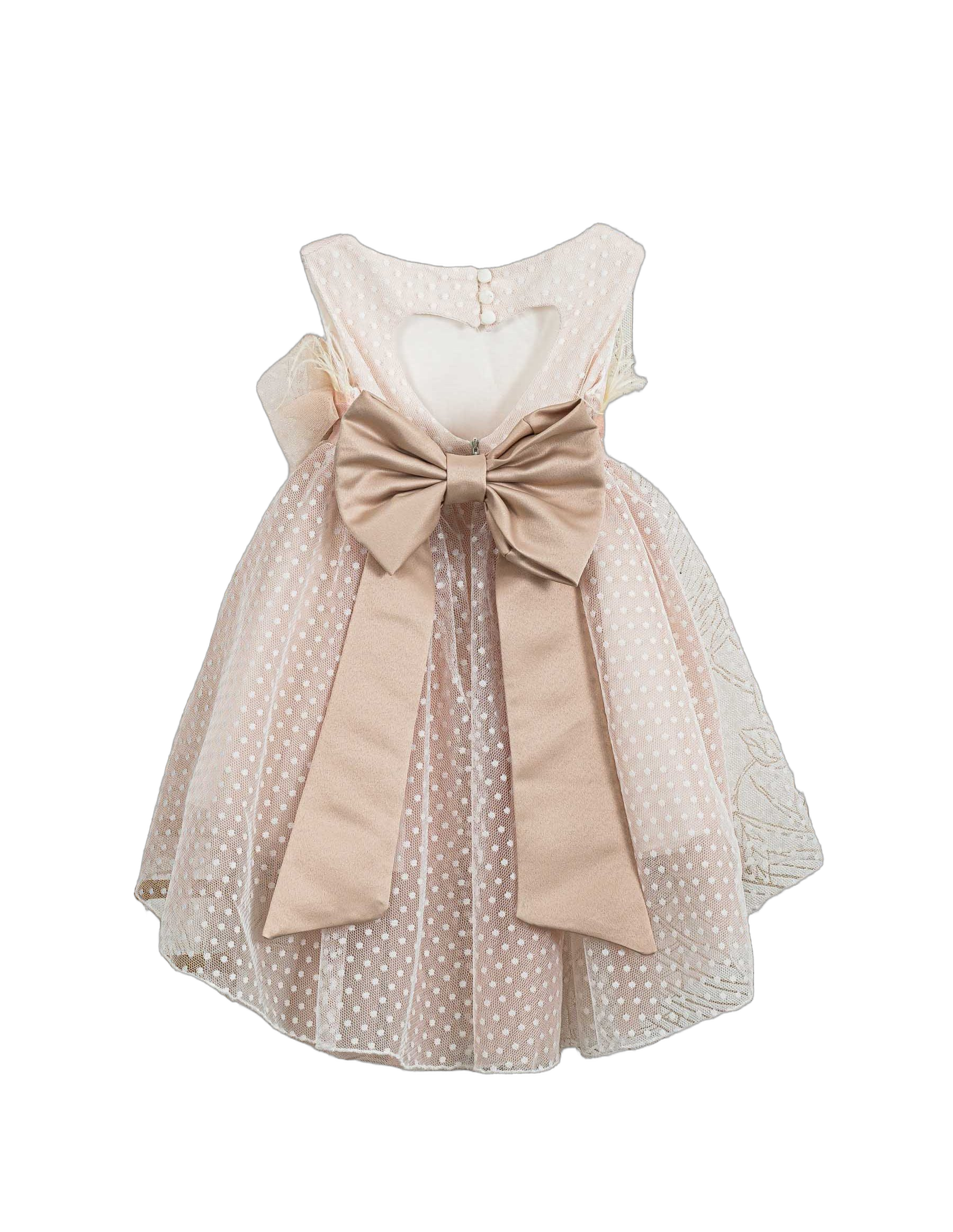 Βαπτιστικό Φόρεμα Πούπουλα High-Low - Σομόν - 2