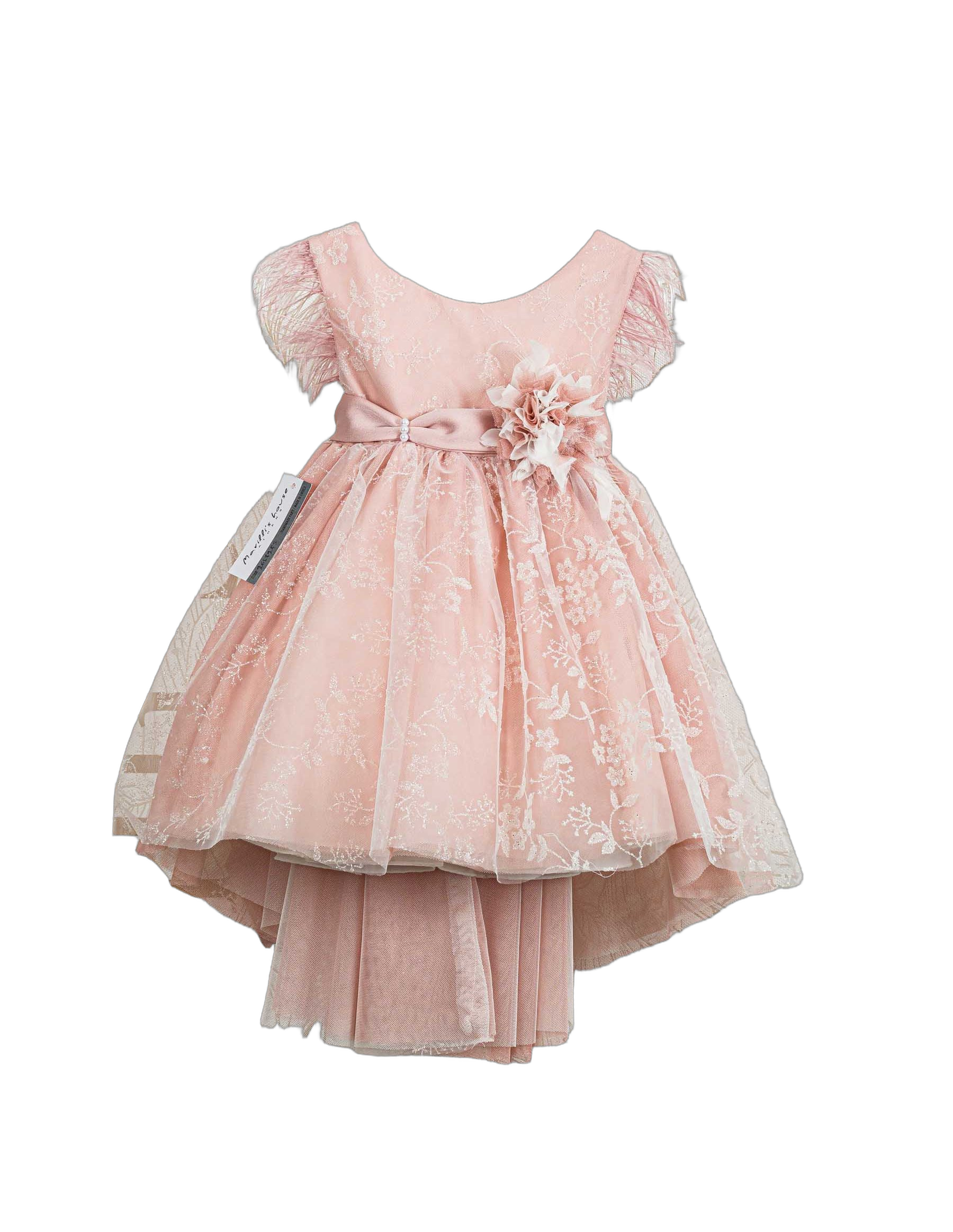 Βαπτιστικό Φόρεμα Πούπουλα Κεντημένη Δαντέλα - Ροζ
