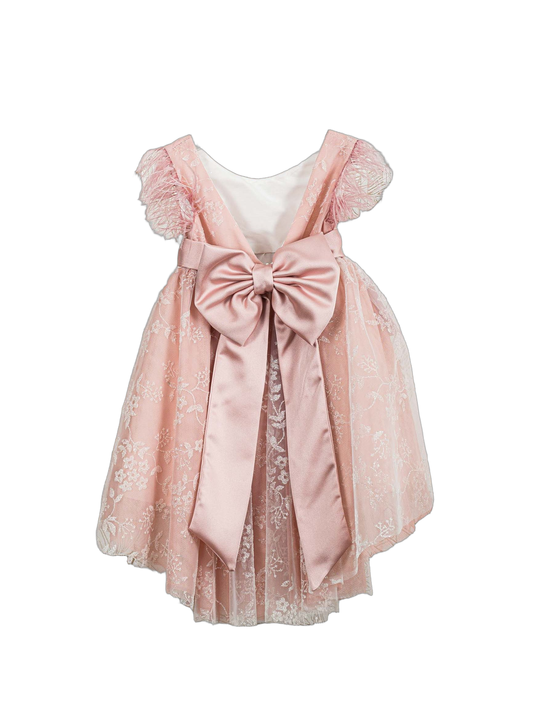 Βαπτιστικό Φόρεμα Πούπουλα Κεντημένη Δαντέλα - Ροζ - 2