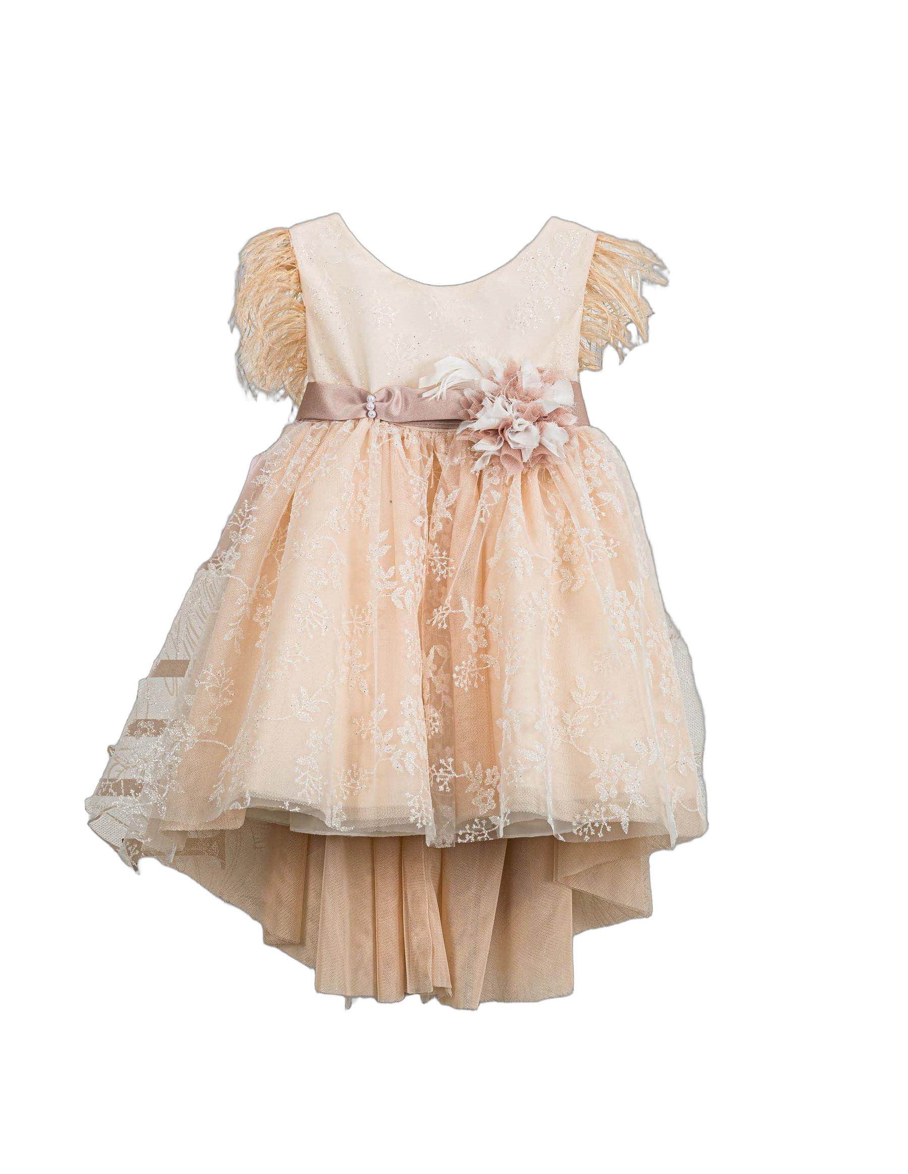 Βαπτιστικό Φόρεμα Πούπουλα High-Low - Σομόν Ρομαντικό