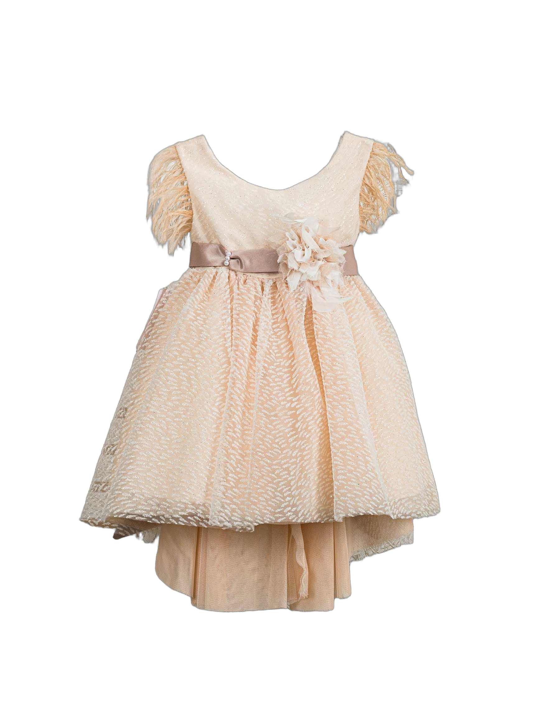 Βαπτιστικό Φόρεμα Πούπουλα Ανάγλυφο - Σομόν