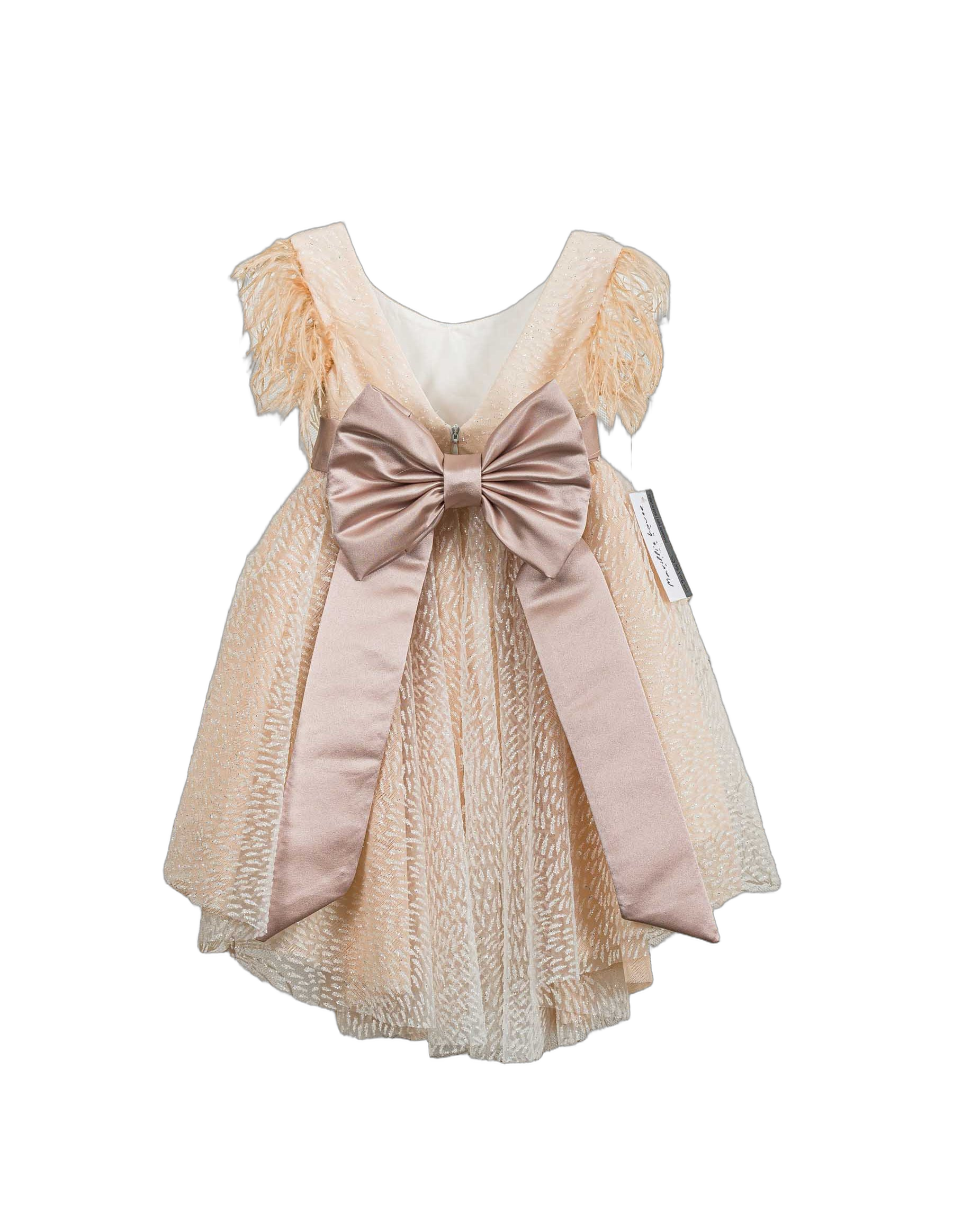 Βαπτιστικό Φόρεμα Πούπουλα Ανάγλυφο - Σομόν - 2