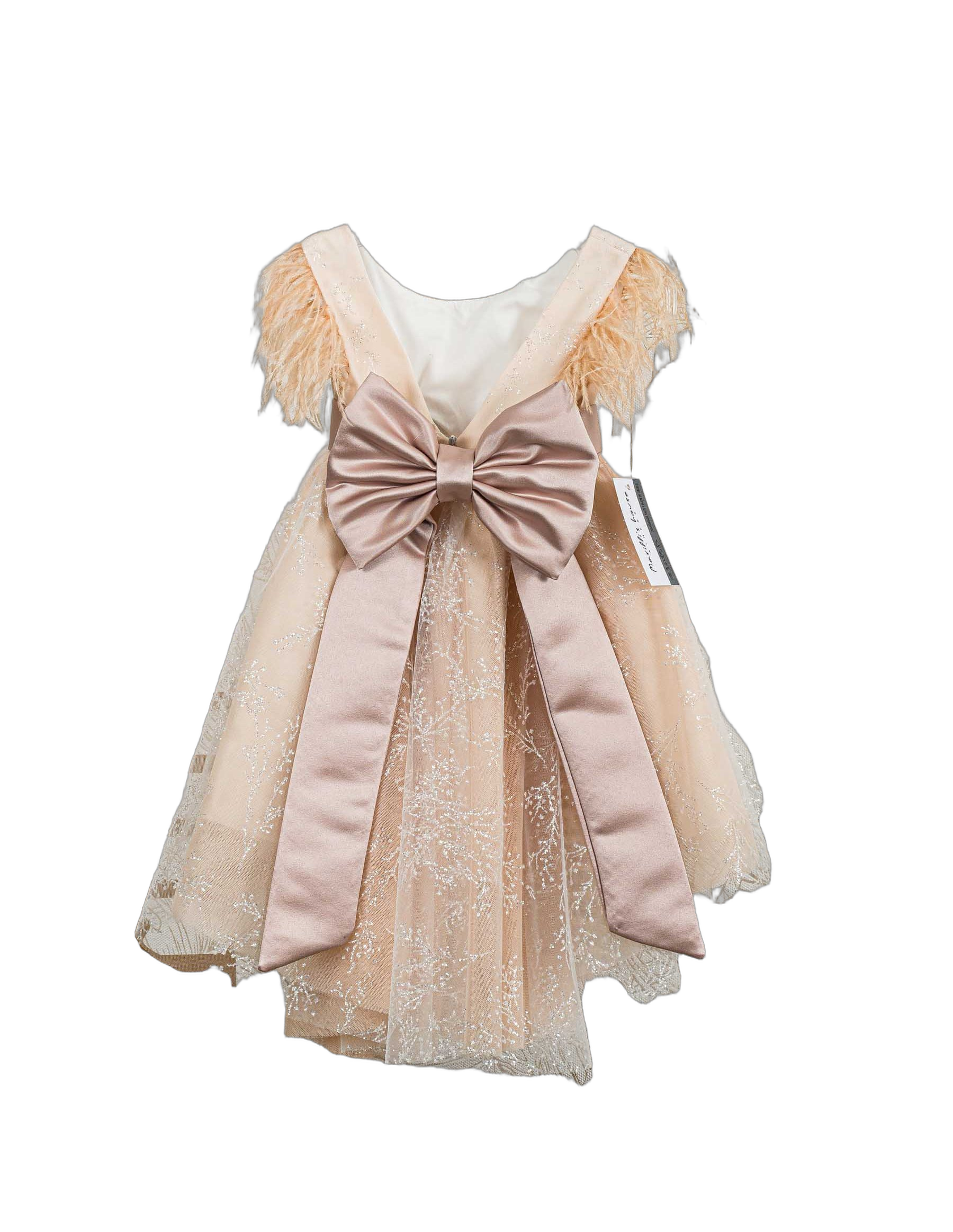 Βαπτιστικό Φόρεμα Πούπουλα Glitter - Σομόν - 2