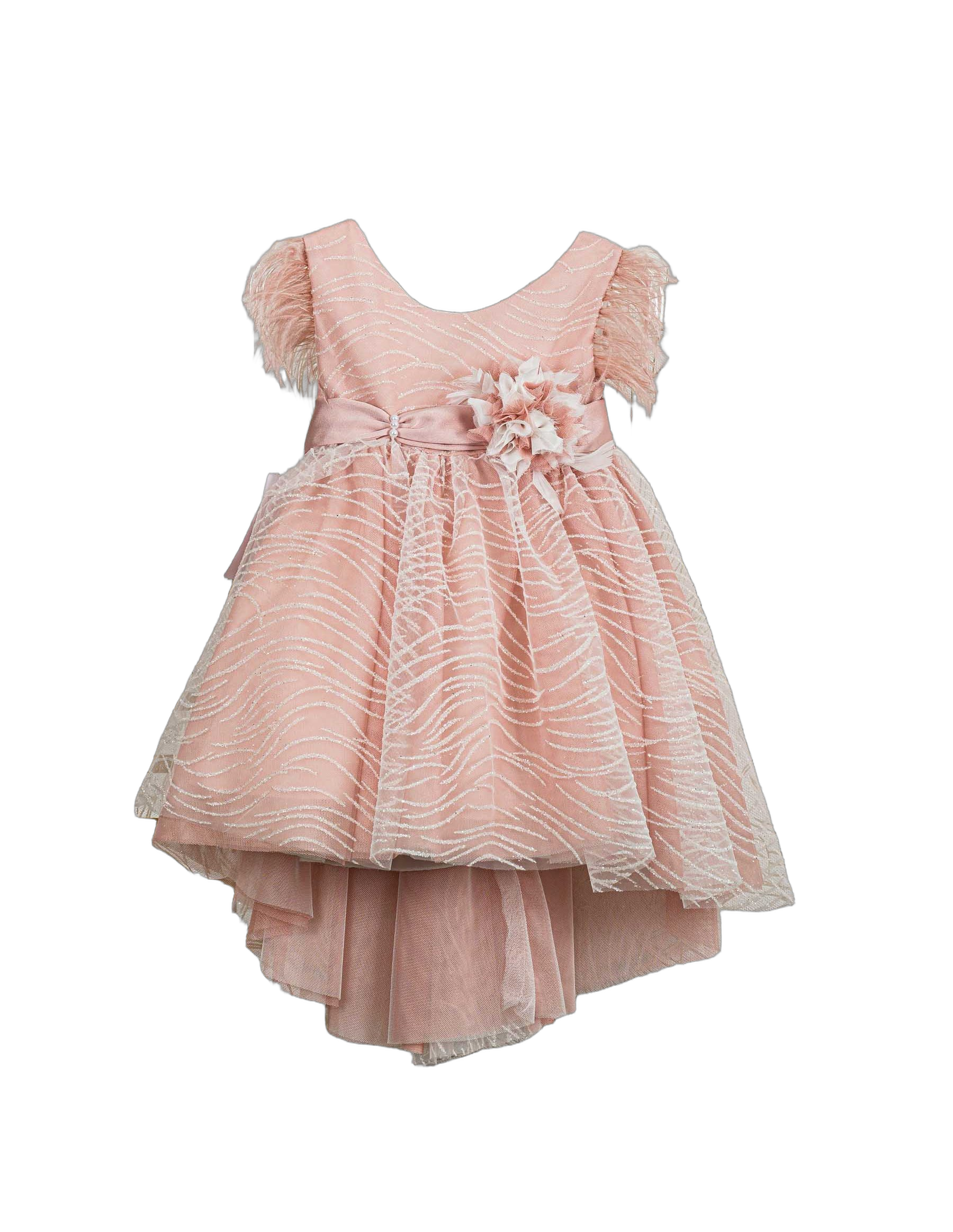 Βαπτιστικό Φόρεμα Πούπουλα High-Low - Ροζ