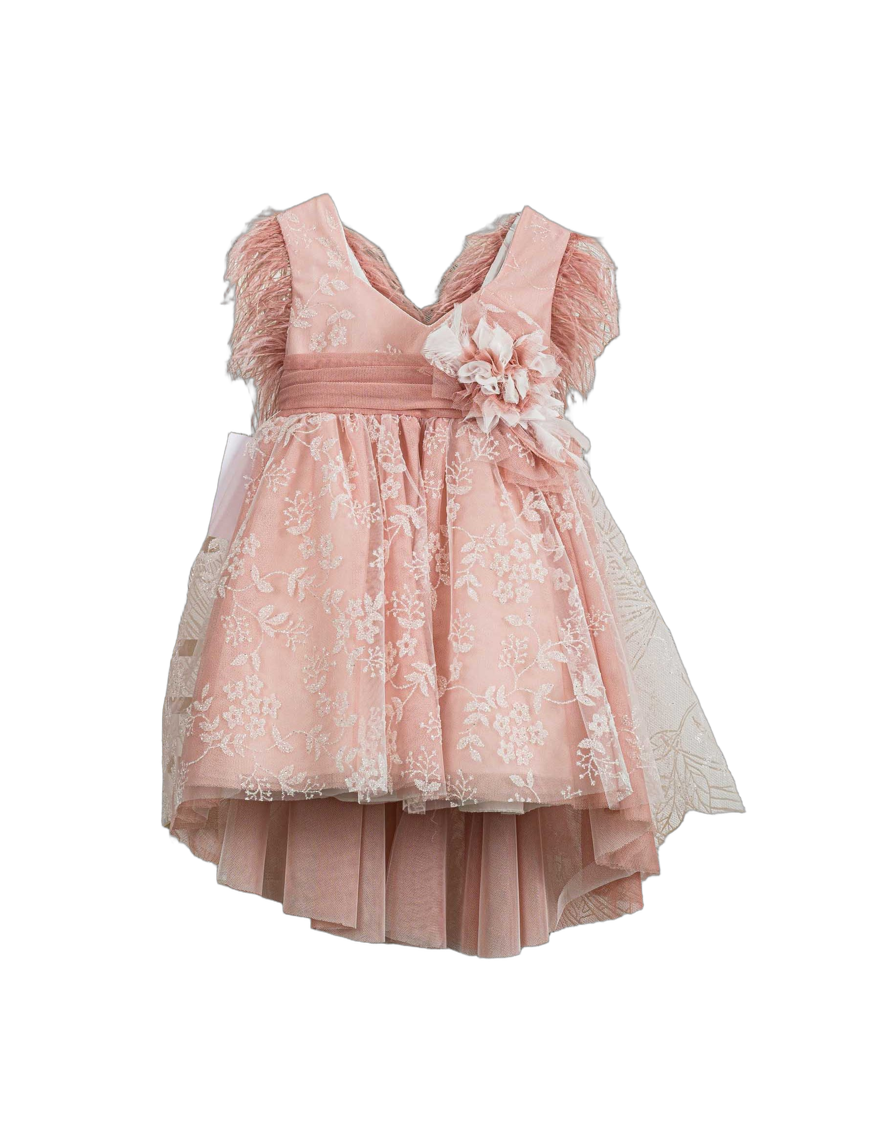 Βαπτιστικό Φόρεμα Πούπουλα V-Neck - Σομόν