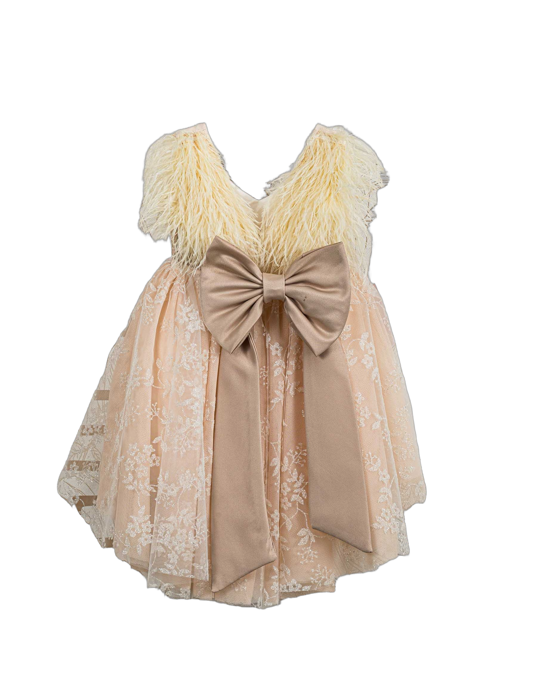 Βαπτιστικό Φόρεμα Πούπουλα Ασύμμετρο - Σομόν - 2