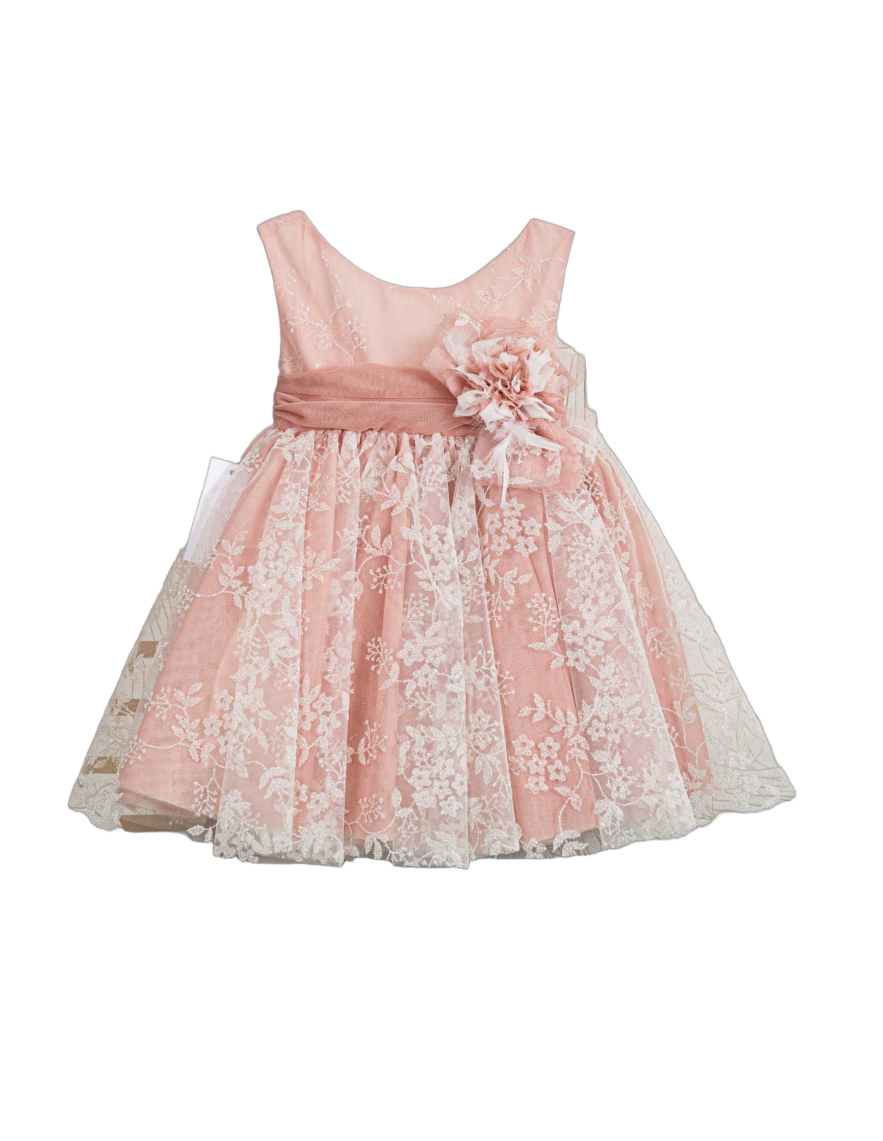 Βαπτιστικό Φόρεμα V-Neck Δαντέλα - Ροζ