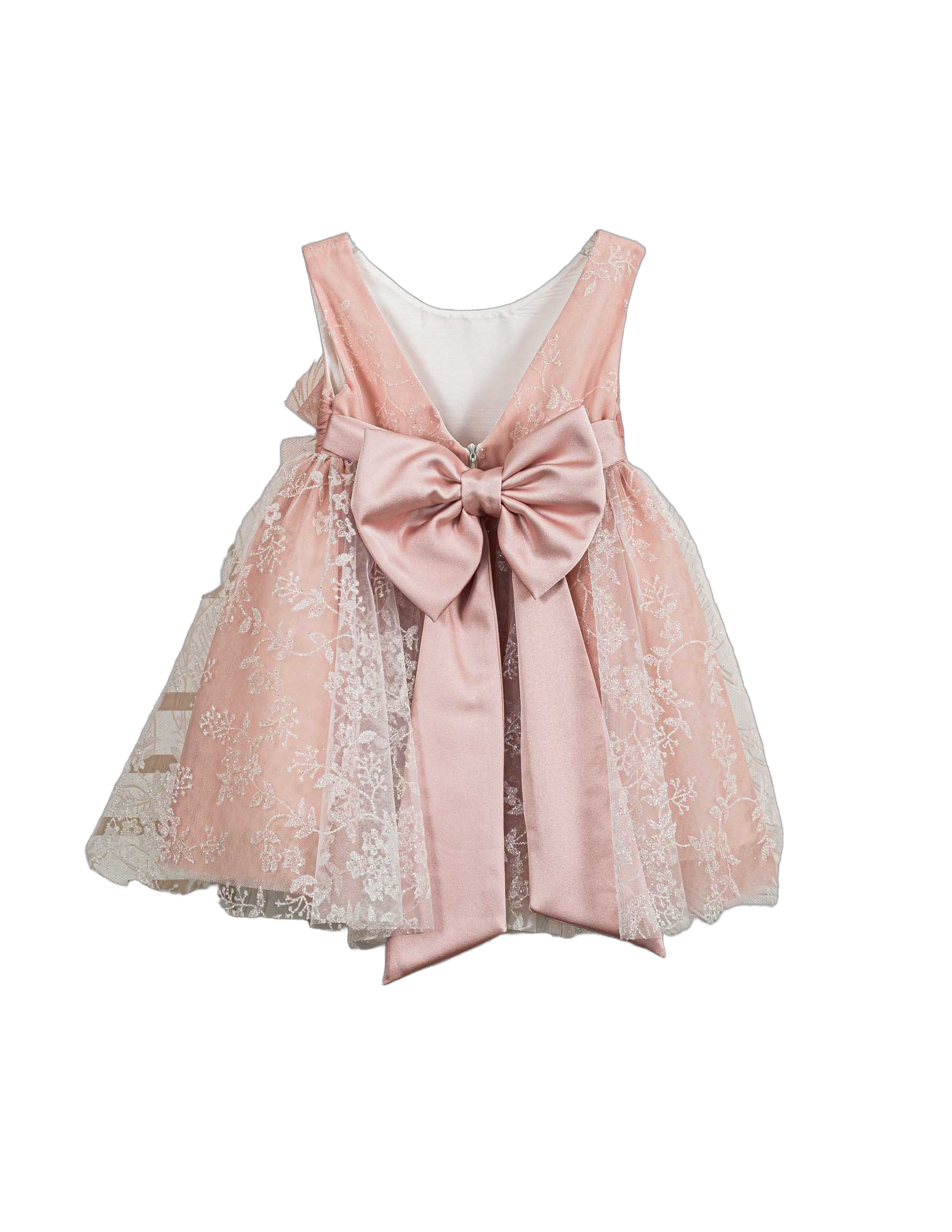 Βαπτιστικό Φόρεμα V-Neck Δαντέλα - Ροζ - 2