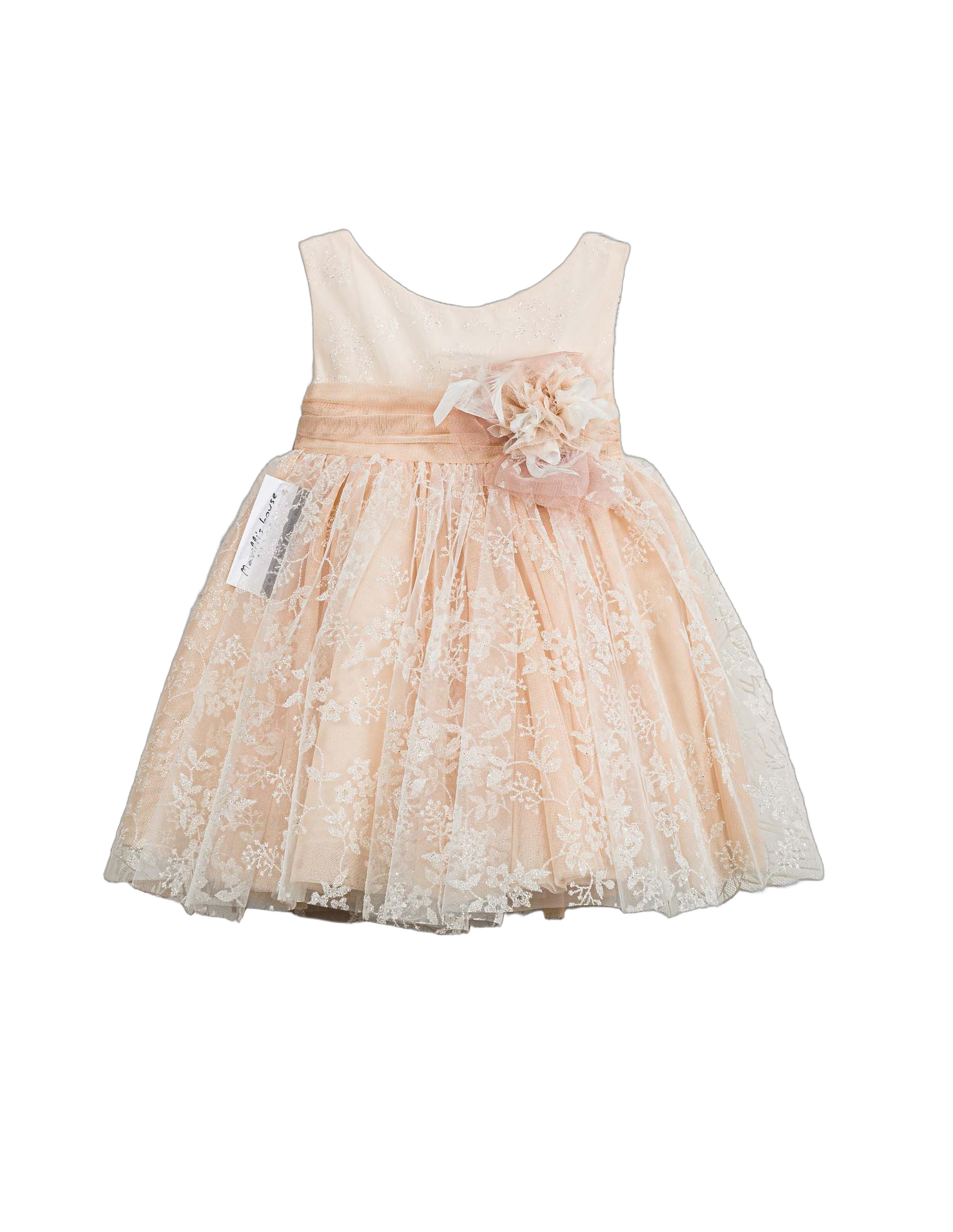 Βαπτιστικό Φόρεμα Δαντέλα Σατέν - Σομόν