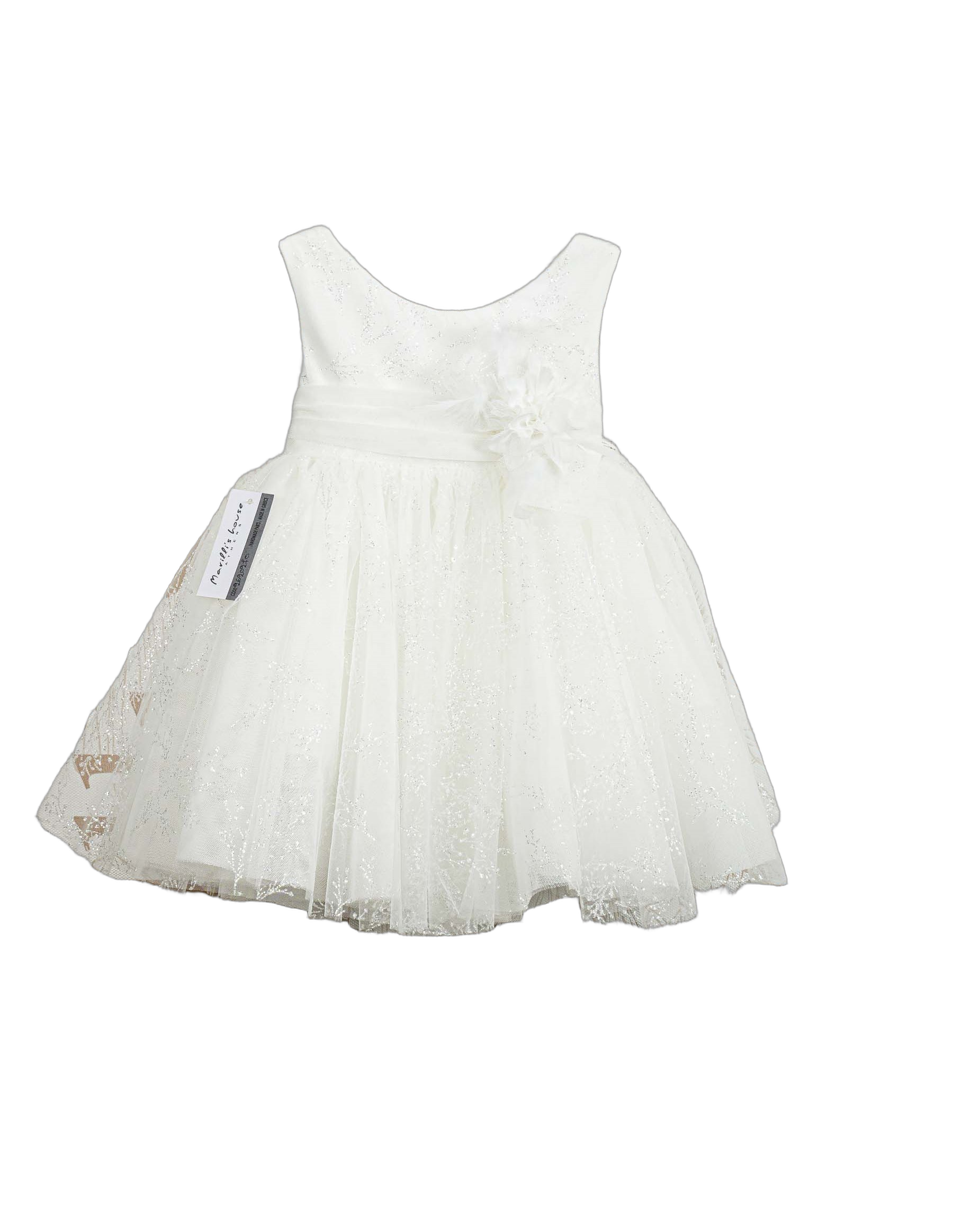 Βαπτιστικό Φόρεμα Glitter Πουά - Λευκό