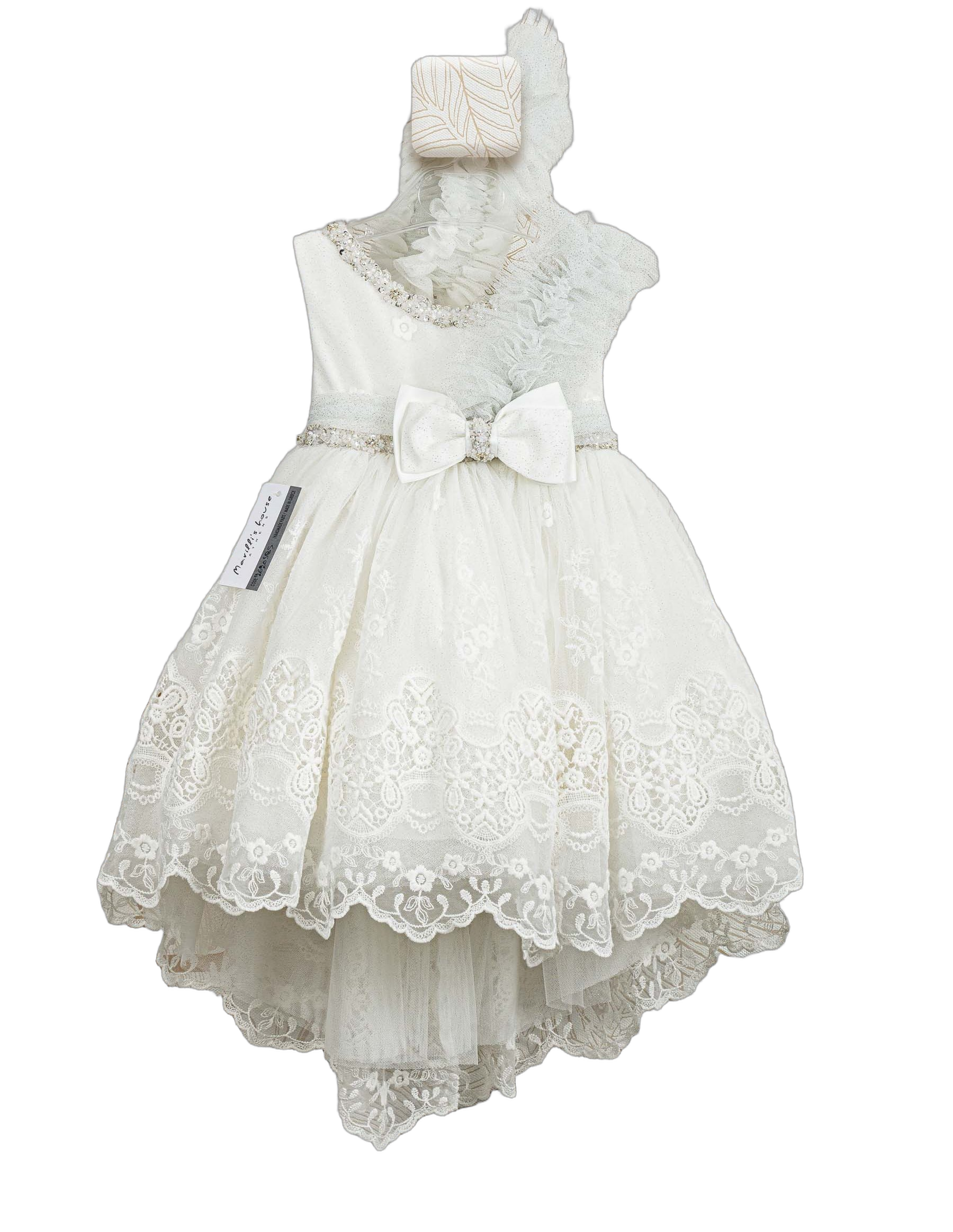 Βαπτιστικό Φόρεμα Βολάν Ασύμμετρο - Λευκό