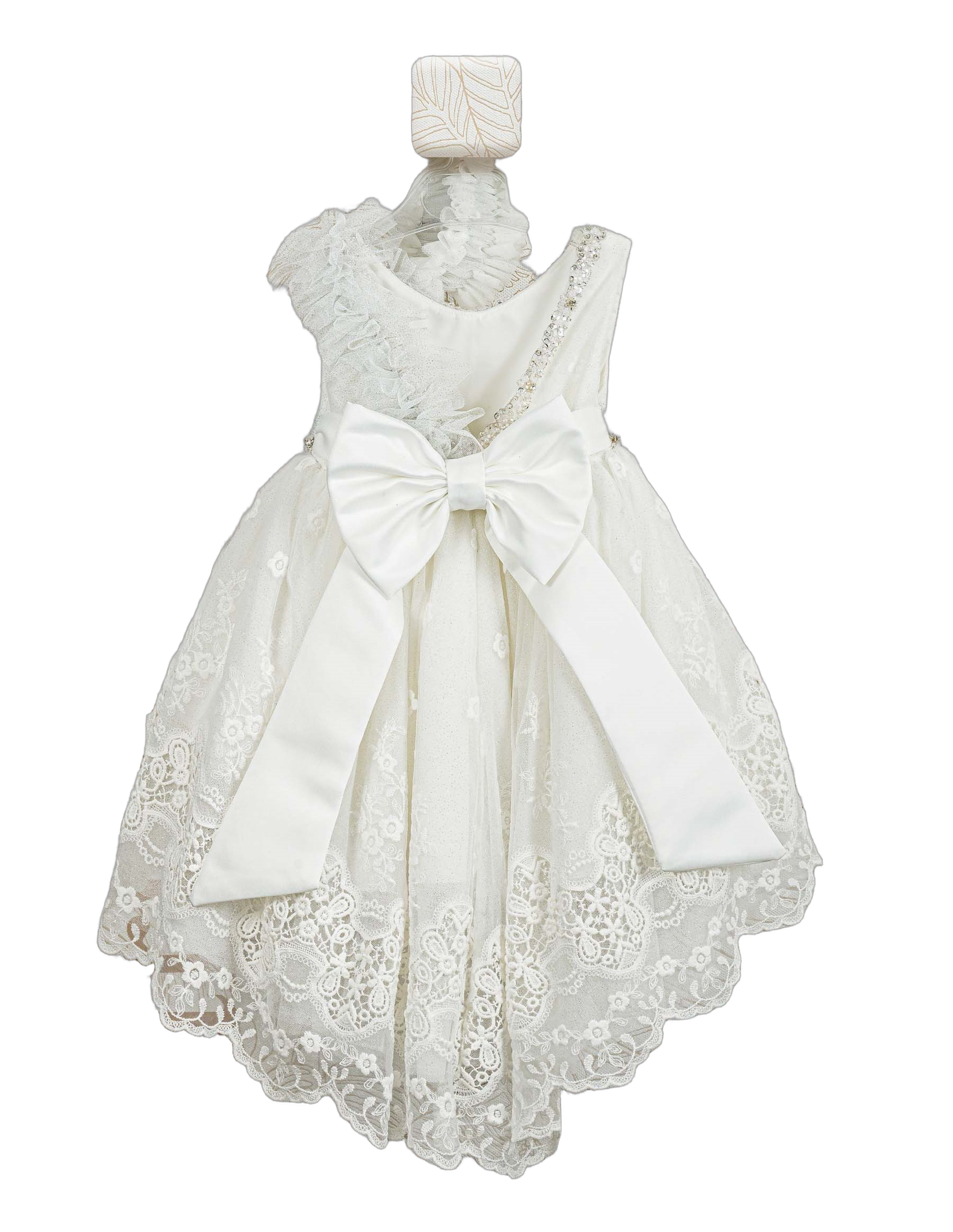 Βαπτιστικό Φόρεμα Βολάν Ασύμμετρο - Λευκό - 2