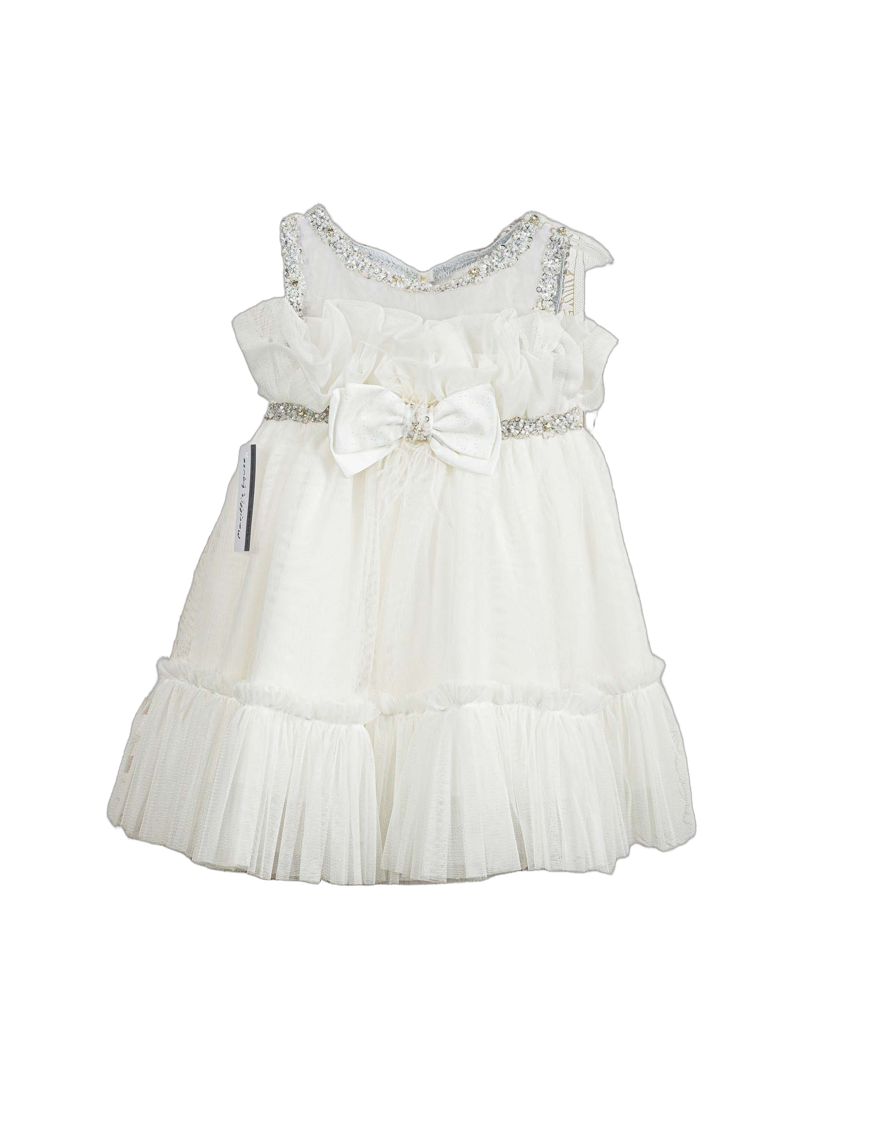 Βαπτιστικό Φόρεμα Glitter Βολάν - Ασημί