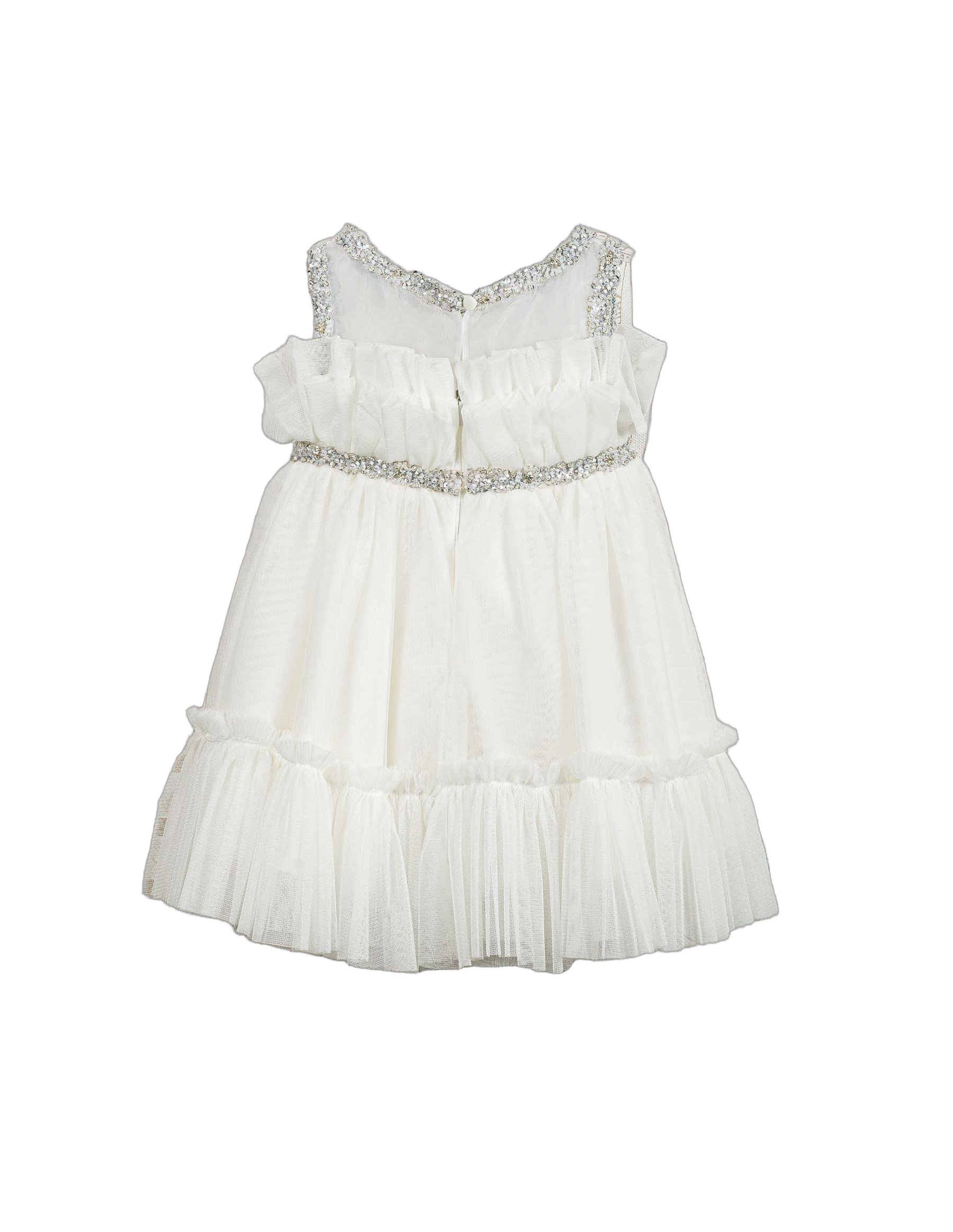 Βαπτιστικό Φόρεμα Glitter Βολάν - Ασημί - 2